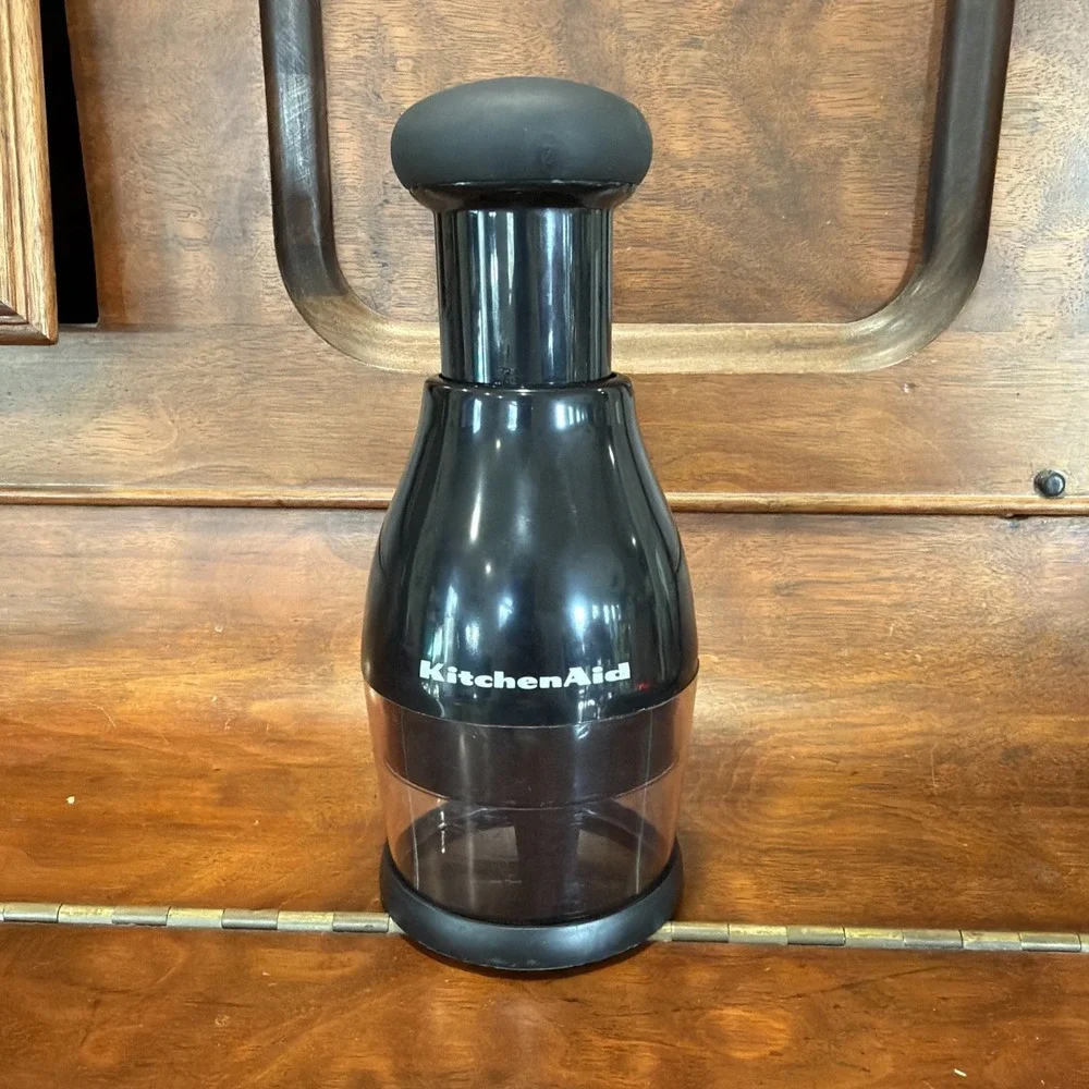 KitchenAid Black Manual Hand Food Chopper with Rubber Handle & Bottom Lid